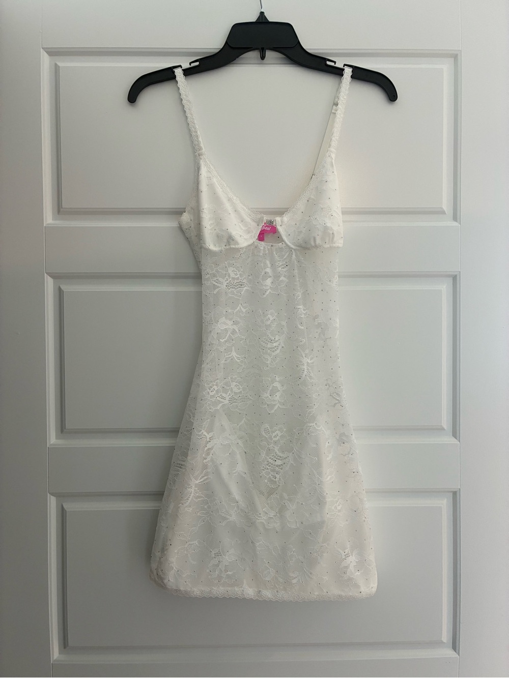 Edikted White Lace Slip Dress with Delicate Embroidery